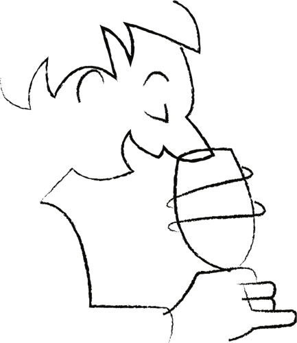 Yel, le personnage du domaine, humant un verre de vin